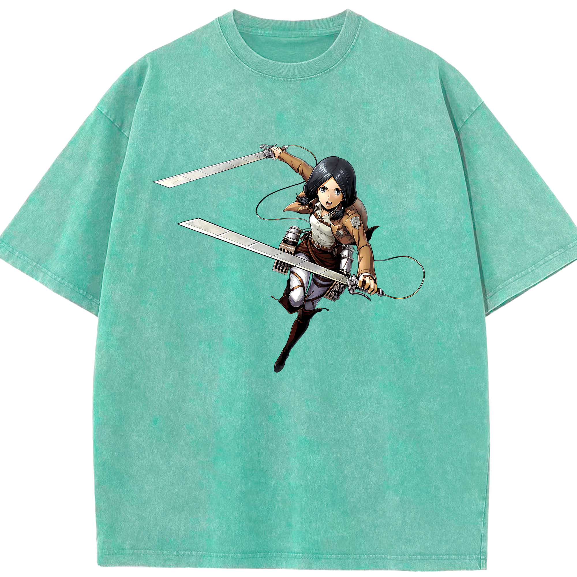 （画像用） 進撃の巨人 ミカサ·アッカーマン Attack on Titan Mikasa Ackerman 綿100% ヴィンテージ風 半袖Tシャツ（フロントプリント）
